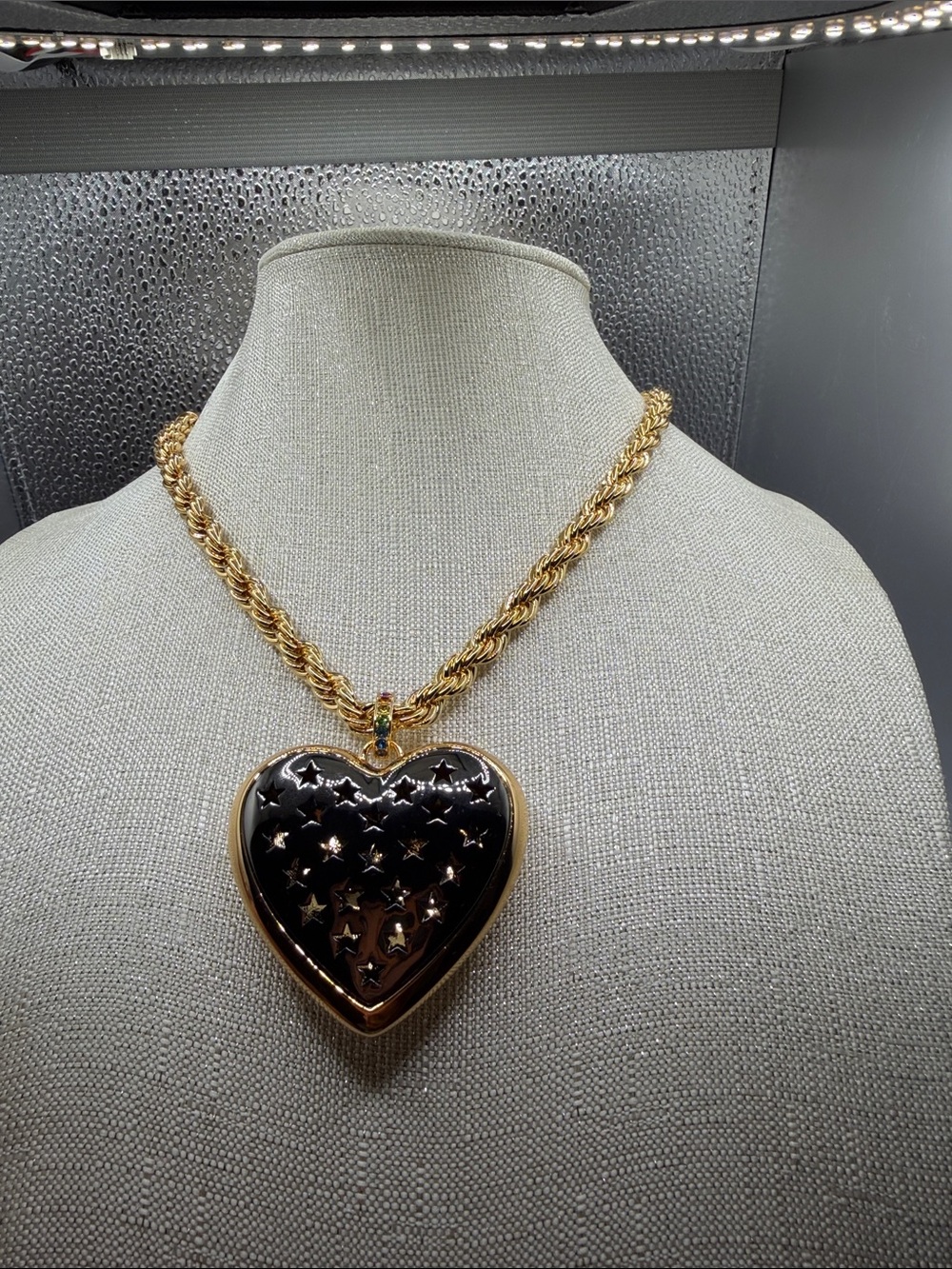 Kurt Geiger Gold-Tone Chain Necklace with Black Heart Star Pendant
